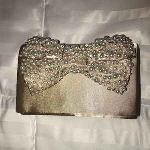 NWT Nina Champagne Pearl Bow Handbag/Clutch